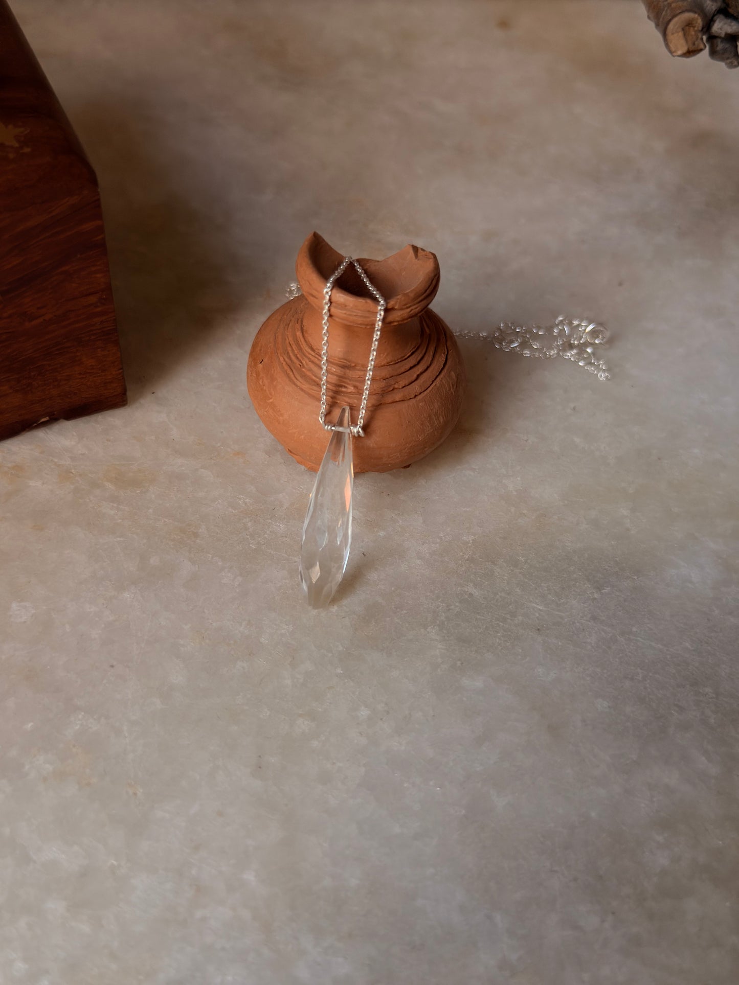 925 Sterling Silver Clear Quartz Crystal Drop Minimal Handcrafted Necklace