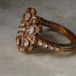 Ethnic 925 Sterling Silver Gold Plated Antique Moissanite Polki Open Cuff Bracelet