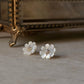 925 Sterling Silver Mother of Pearl Flower Carved , White Topaz North Star Studs - 2 in 1