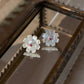 925 Sterling Silver Mother of Pearl Flower Carved Lab Grown Ruby Tiny Studs- 2 in 1