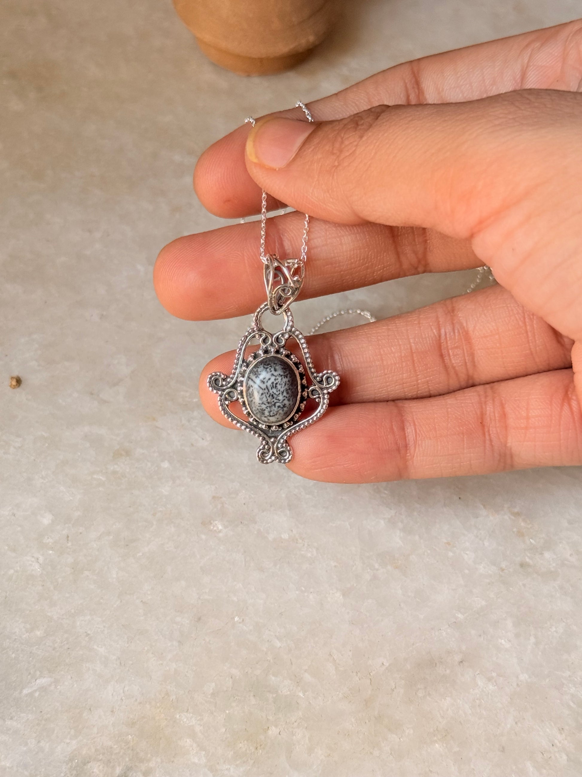 925 Sterling Silver Boho Merlinite Handcrafted Pendant