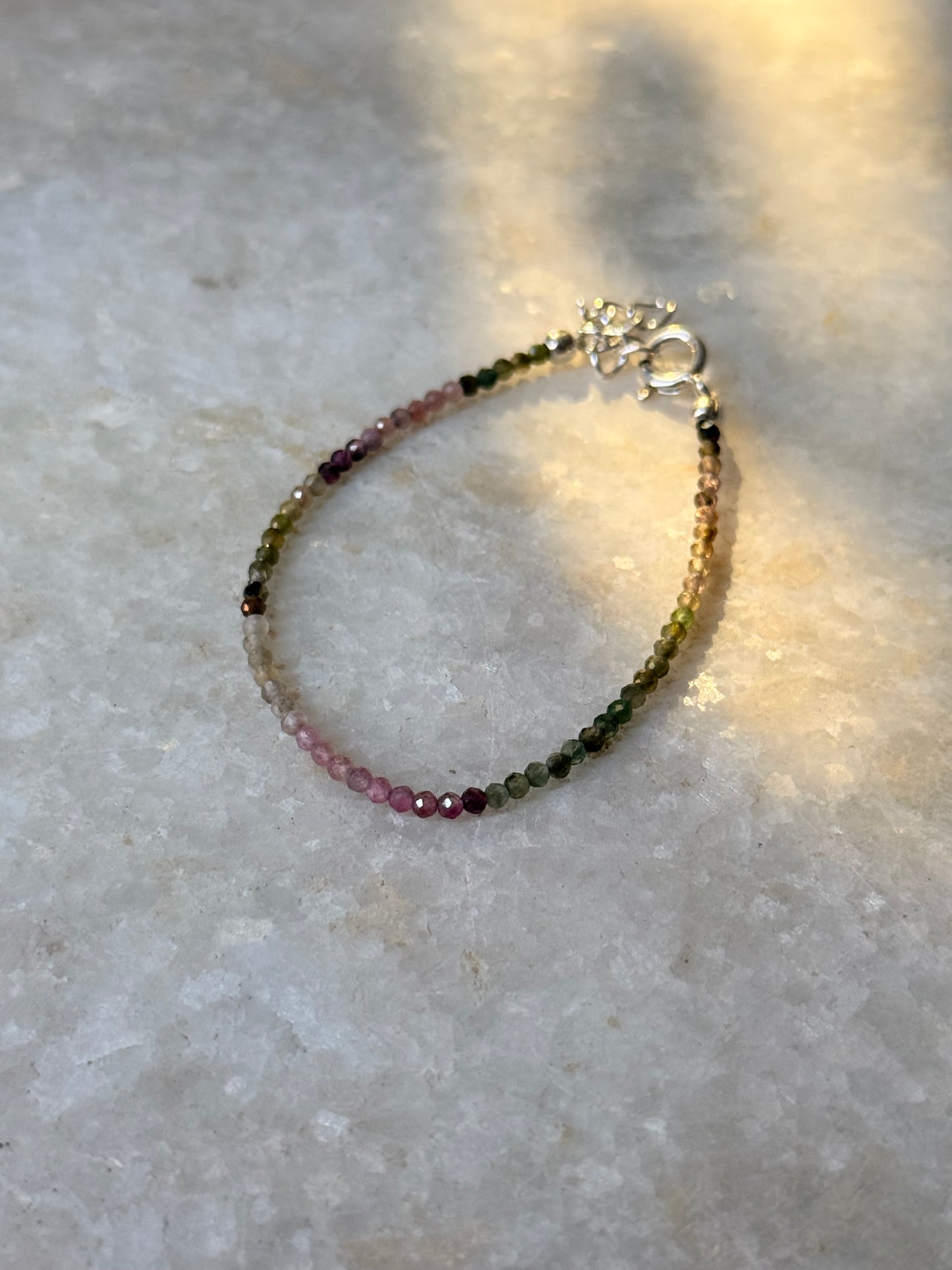 Multi Tourmaline 2mm Light 925 Sterling Silver Bracelet