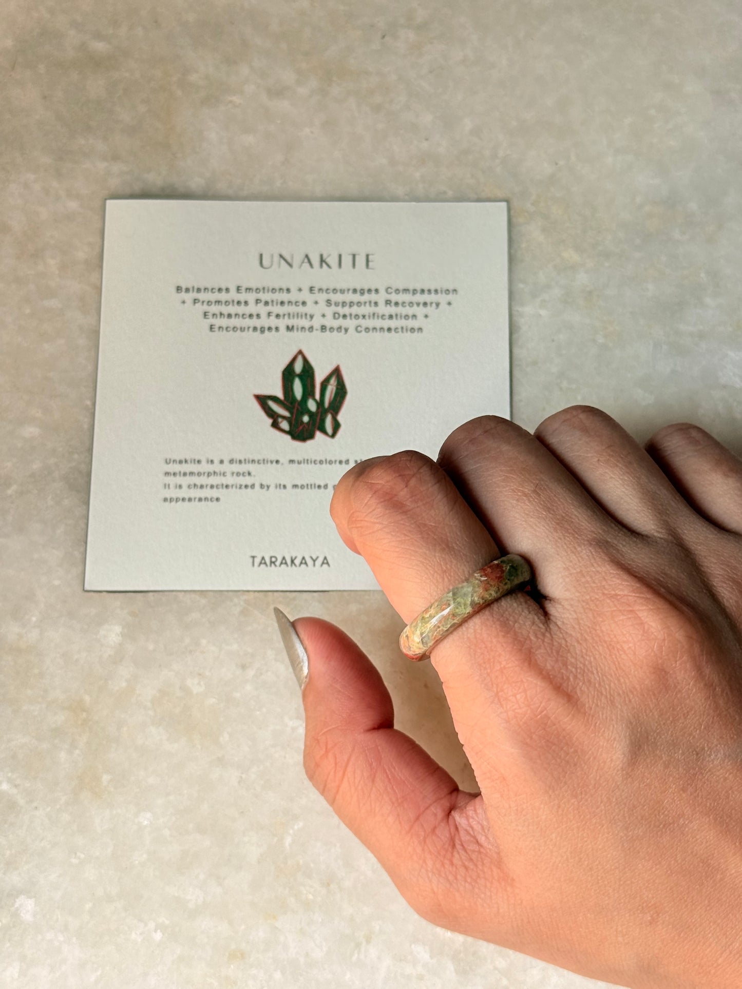 Natural Crystal Unakite Band Ring