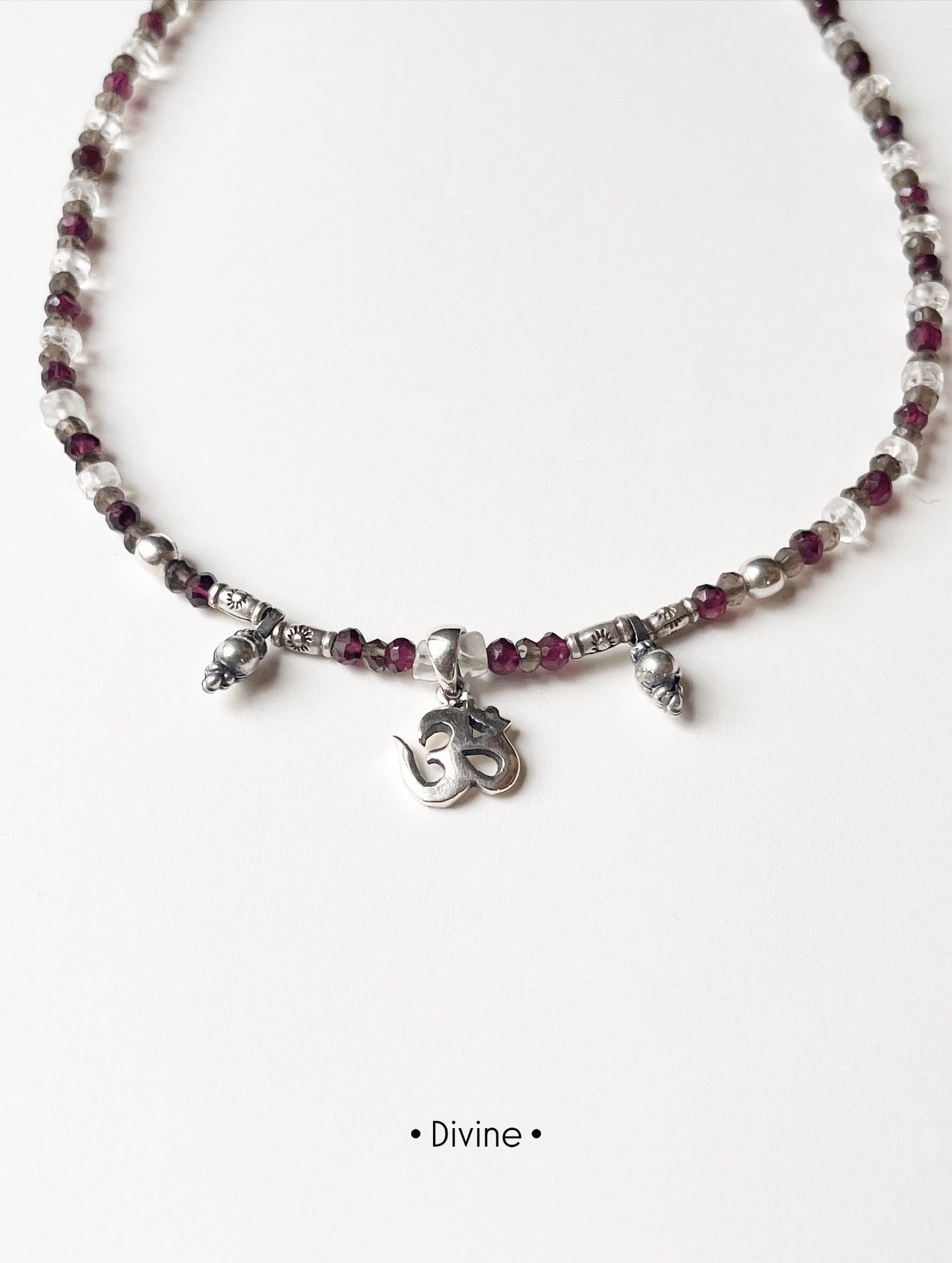 Handmade OM AUM Crystal Choker Necklace in Sterling Silver