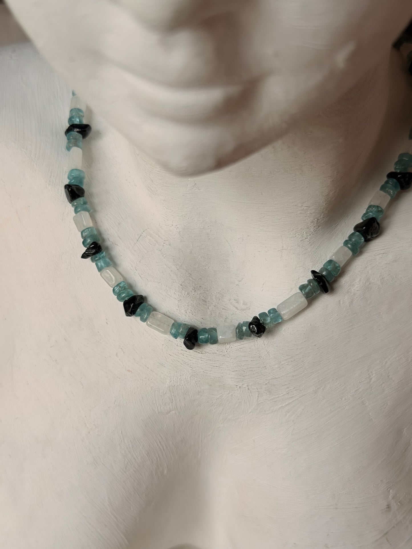 Black Tourmaline, Apatite & Moonstone 925 Sterling Silver Necklace