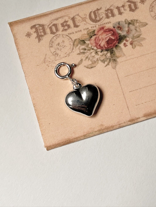 Big Chunky Italian Heart 925 Sterling Silver Pendant /Charm