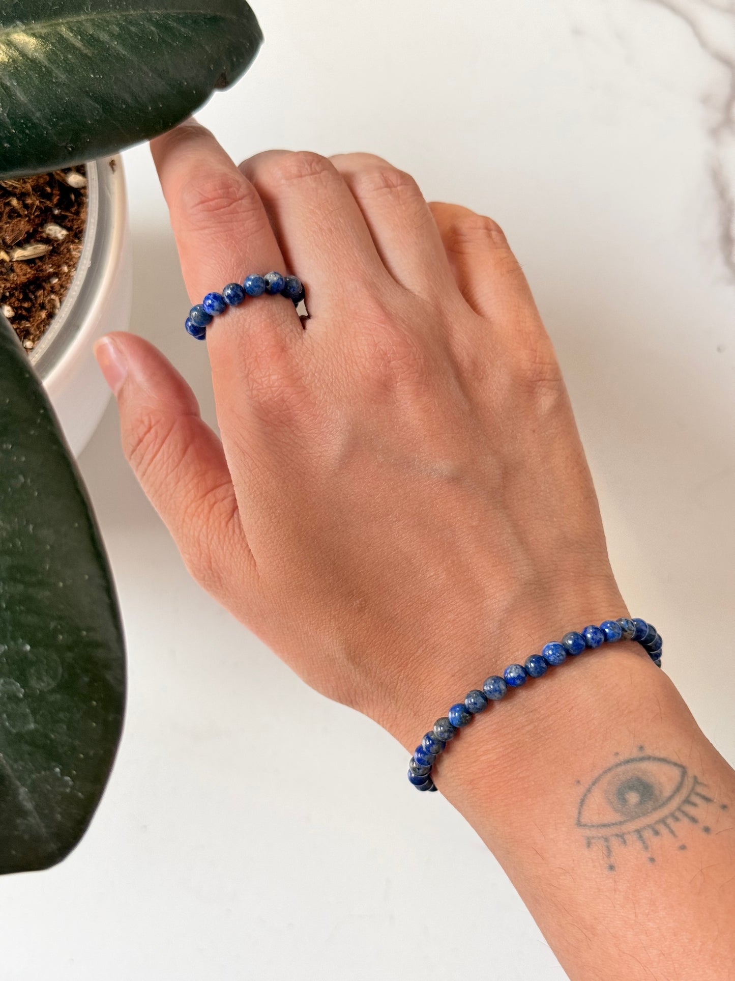 Natural Crystal Lapis Lazuli 4mm Stretchy Rings & Bracelet