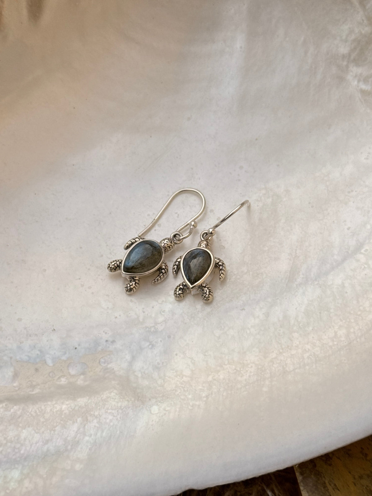 925 Sterling Silver Labradorite Turtle Earrings
