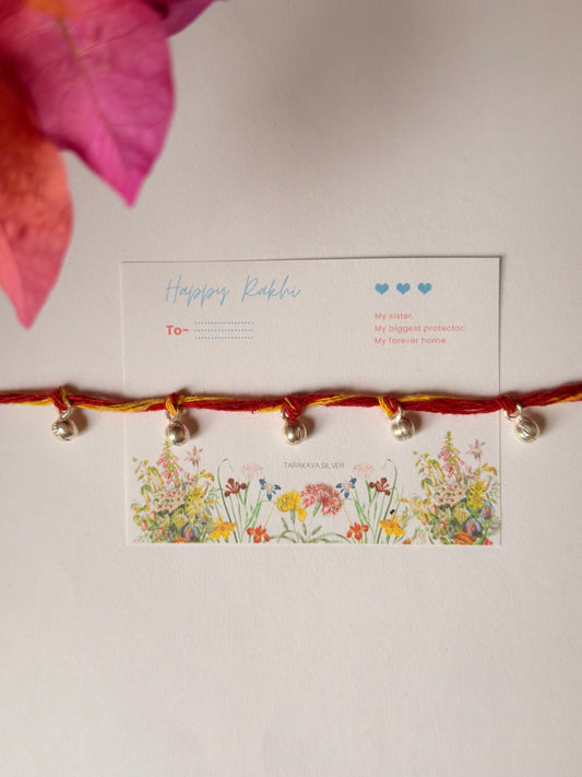 925 Sterling Silver Ghungroo Traditional Cotton Yellow Thread Handcrafted • Hand-braided Rakhi