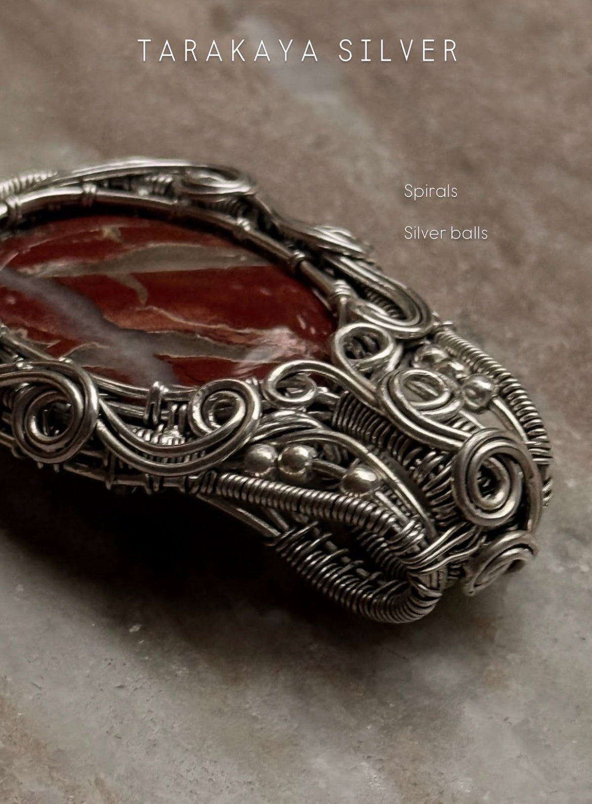 925 Sterling Silver Red Jasper Crystal Wire Wrapped Statement Pendant