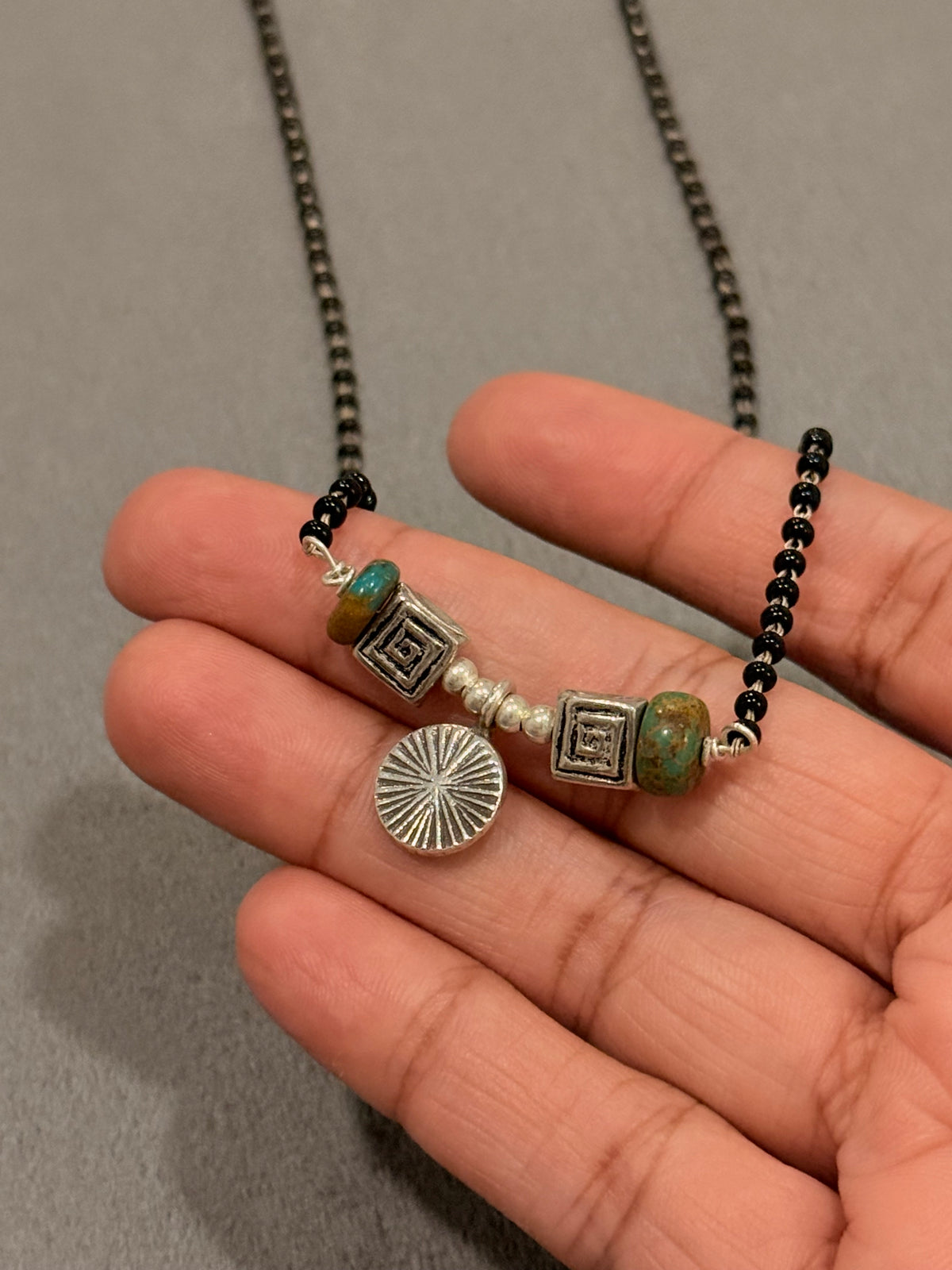 925 Sterling Silver Coin Kingsman Turquoise Handcrafted Hill Tribe One of a Kind - Mangalsutra