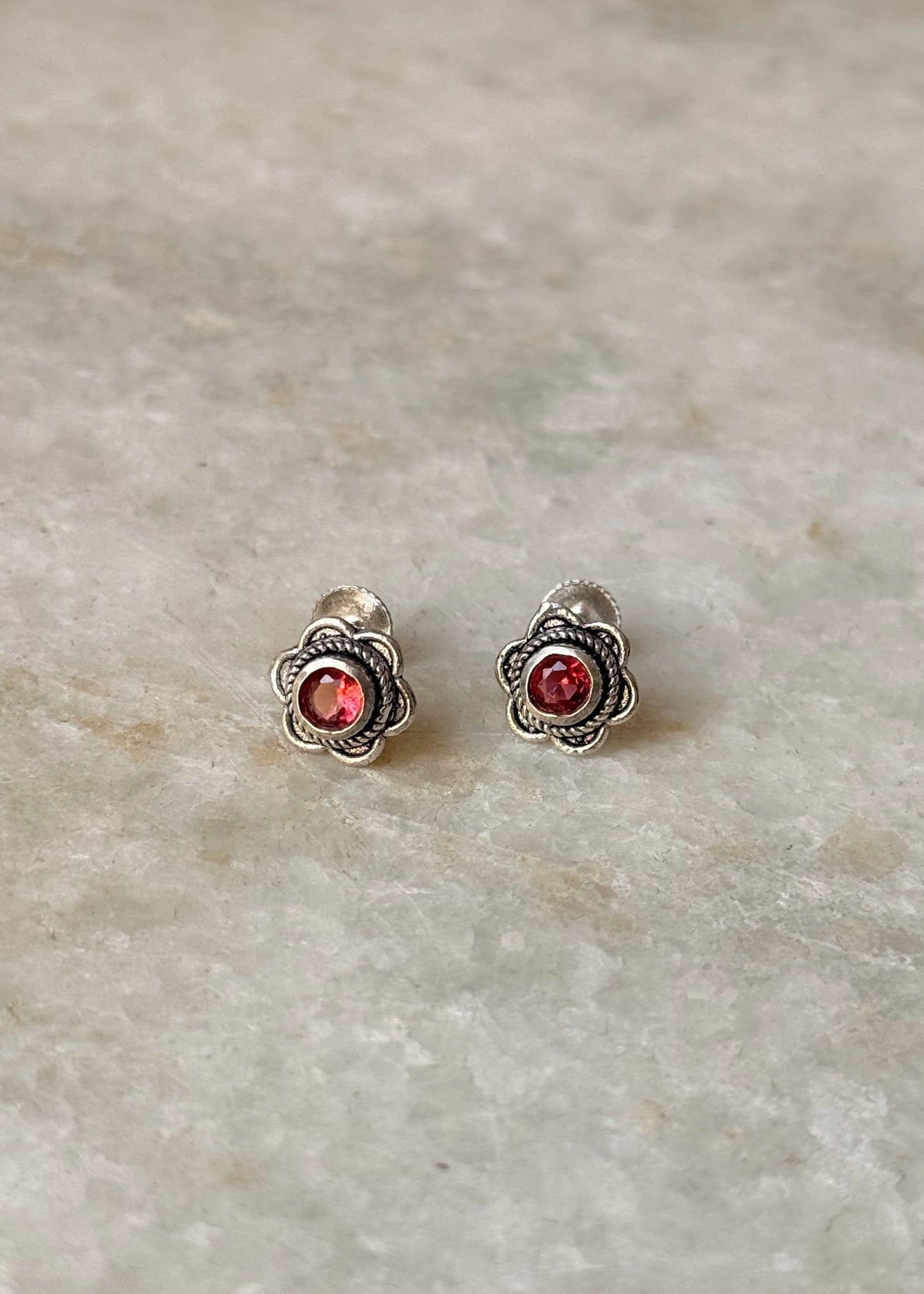925 Sterling Silver South Screw Pink Cz Flower Studs