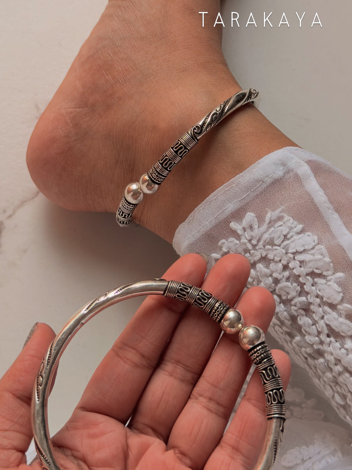 925 Sterling Silver Tribal Leg Kada - Design 2 Pure Daily Wear Single pc Anklet