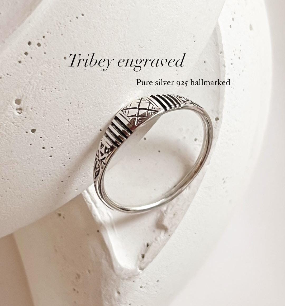 Tribey engraved sterling silver band ring