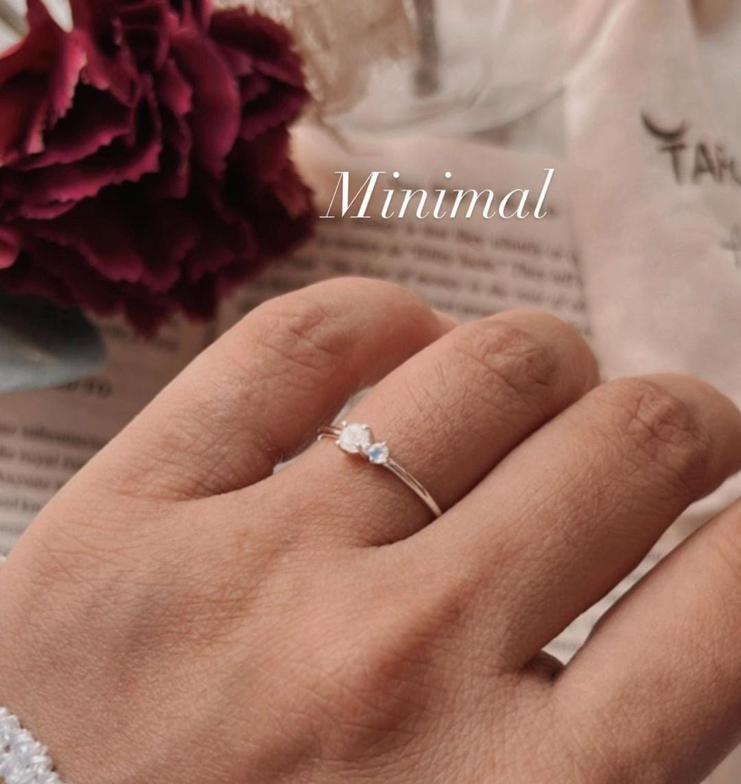 Sterling Silver Double Moonstone Ring for a Simple, Chic Look