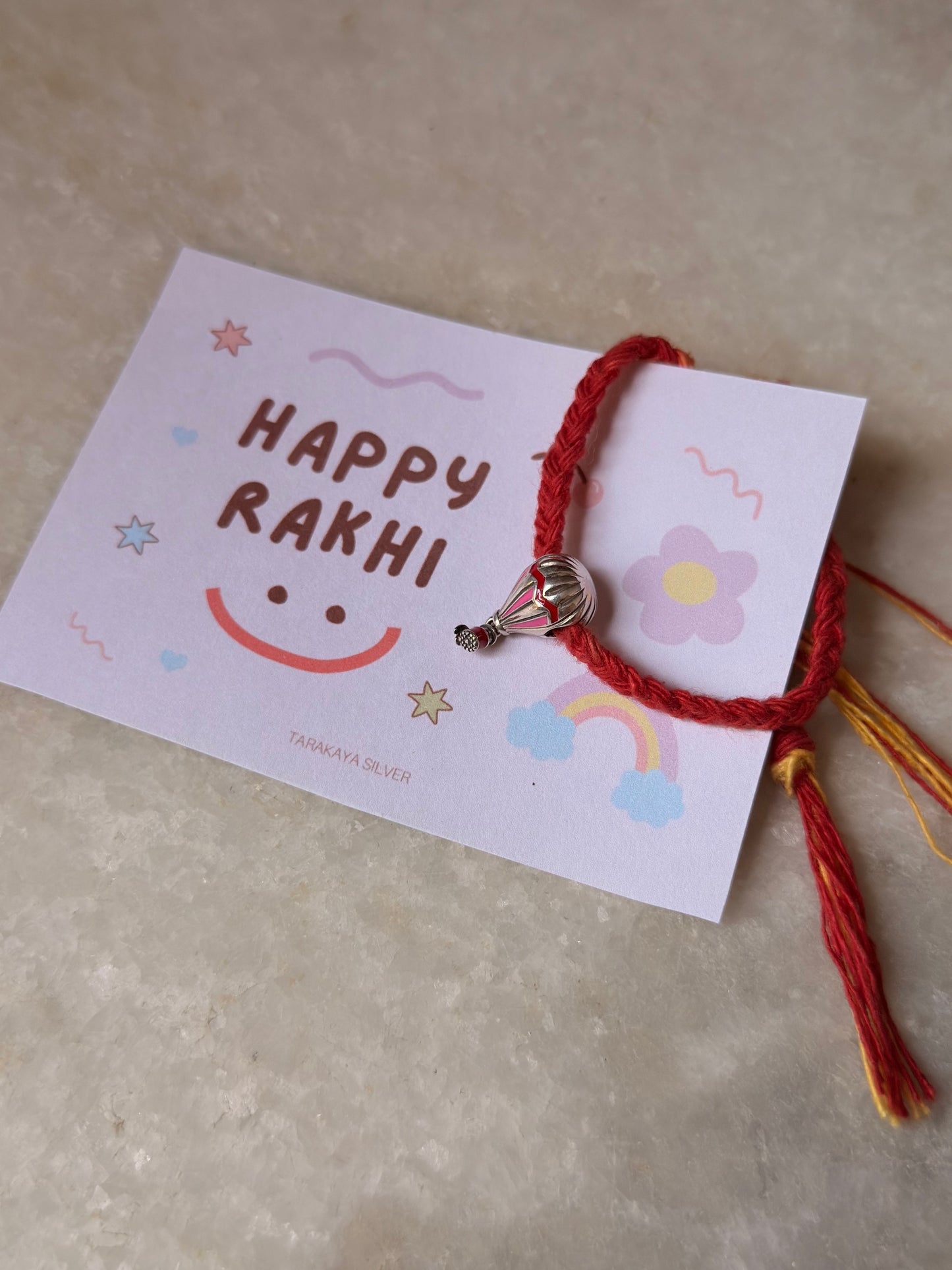 925 Sterling Silver Hot Air Balloon Charm - Reusable as Pendant / Bracelet Charm Handcrafted Rakhi
