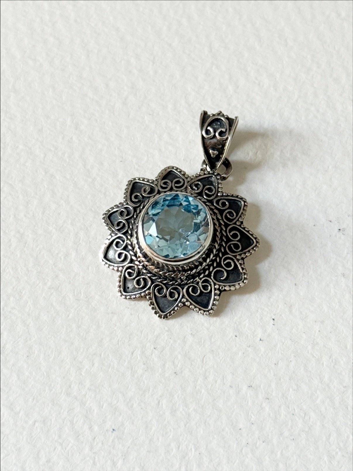 Blue Topaz Mandala Boho 925 Sterling Silver Pendant
