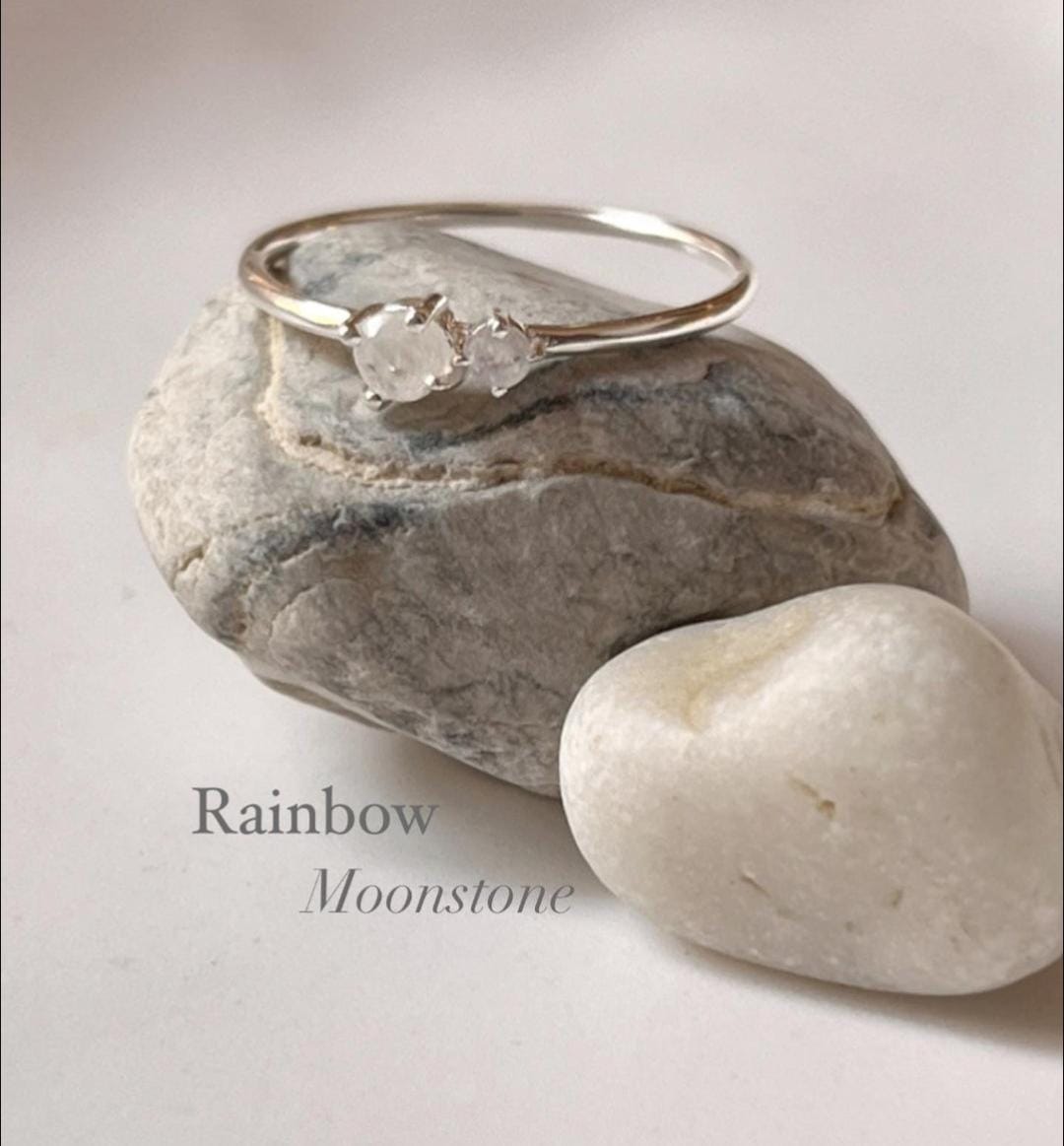 Elegant Double Stone Moonstone Silver Ring for a Touch of Sophistication