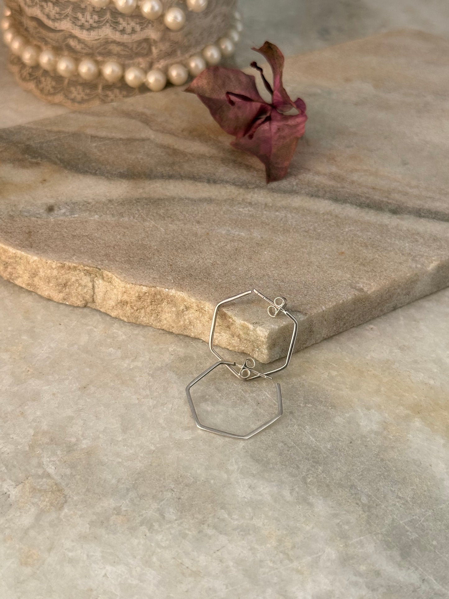 925 Sterling Silver Hexagon Plain Hoops