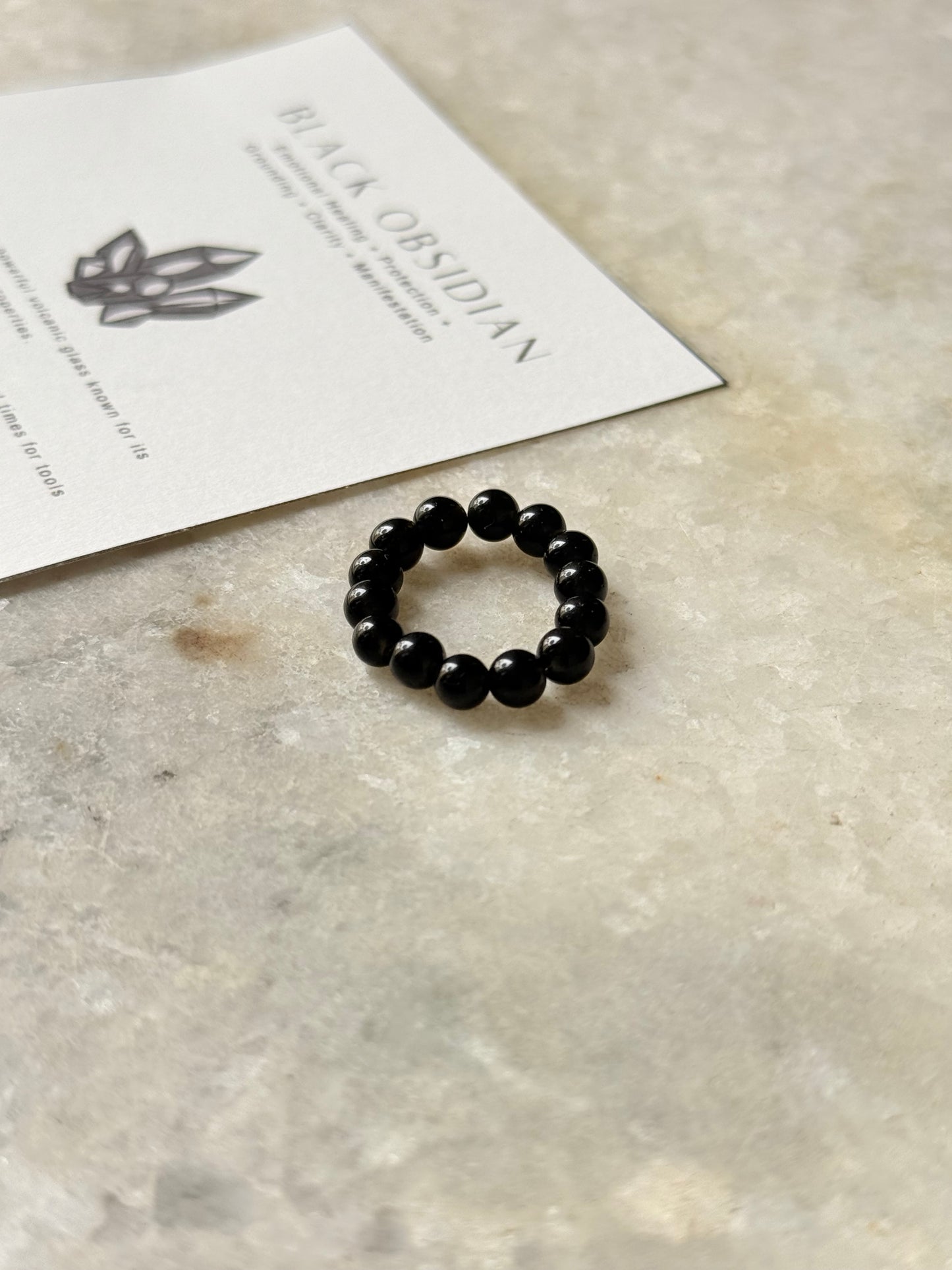 Natural Crystal Black Obsidian 4mm Stretchy Rings
