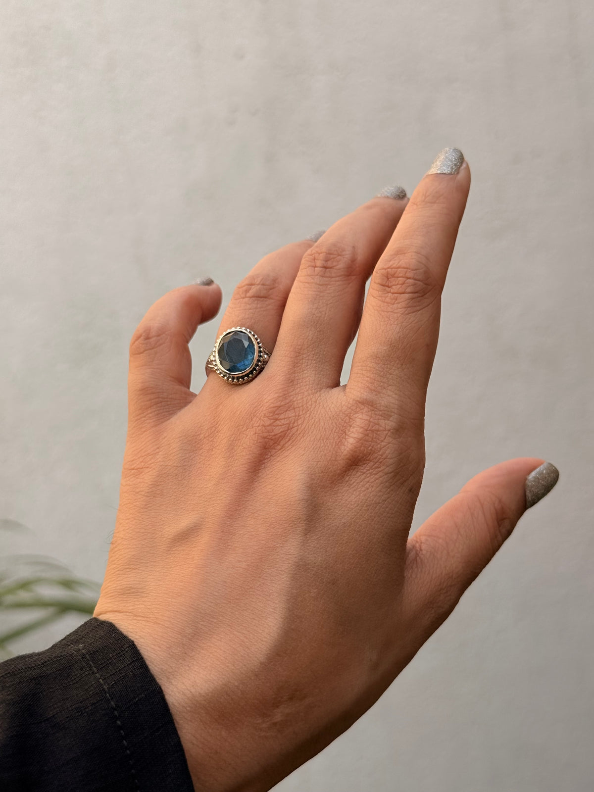 925 Sterling Silver Labradorite Blue Flash Oval Rawa Boho Handcrafted Ring