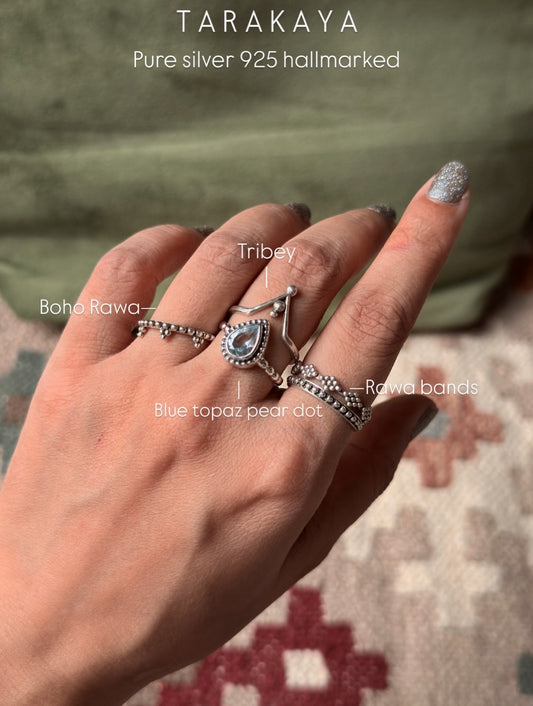 925 Sterling Silver Blue Topaz Pear Dot Band Ring