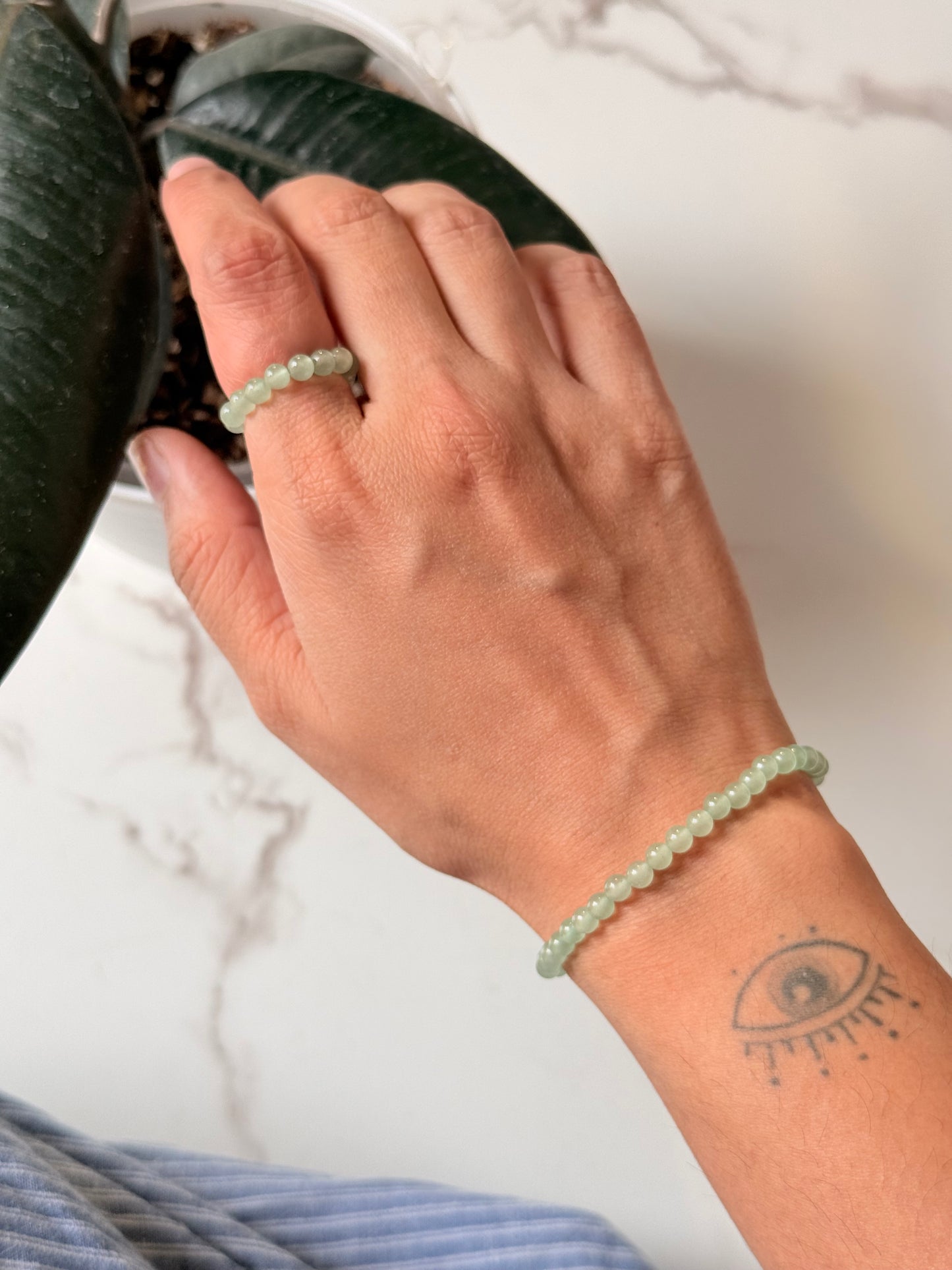 Natural Crystal Green Aventurine 4MM Stretchy Rings & Bracelet
