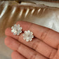 925 Sterling Silver Mother of Pearl Flower Carved - 2mm Tiny Studs- 2 in 1