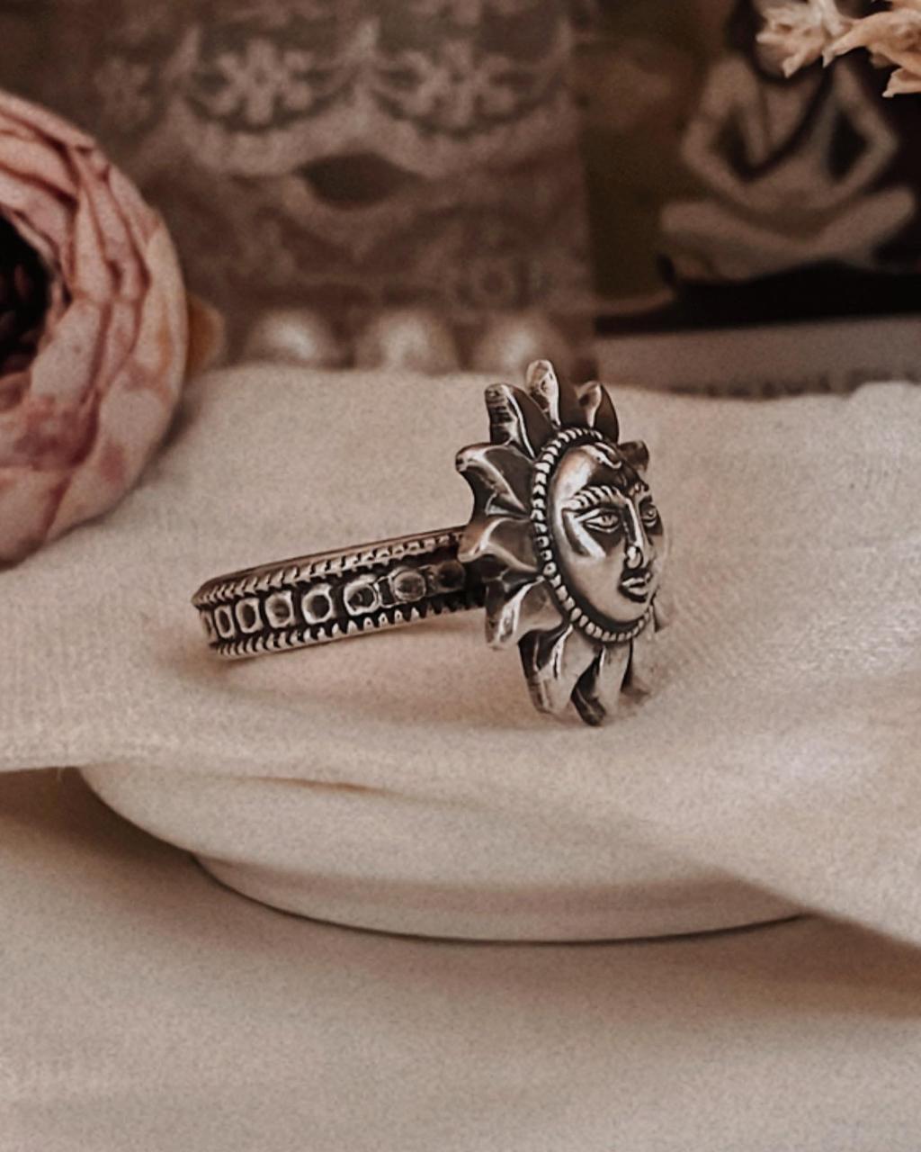 Trendy Surya Dev sun god design adjustable ring