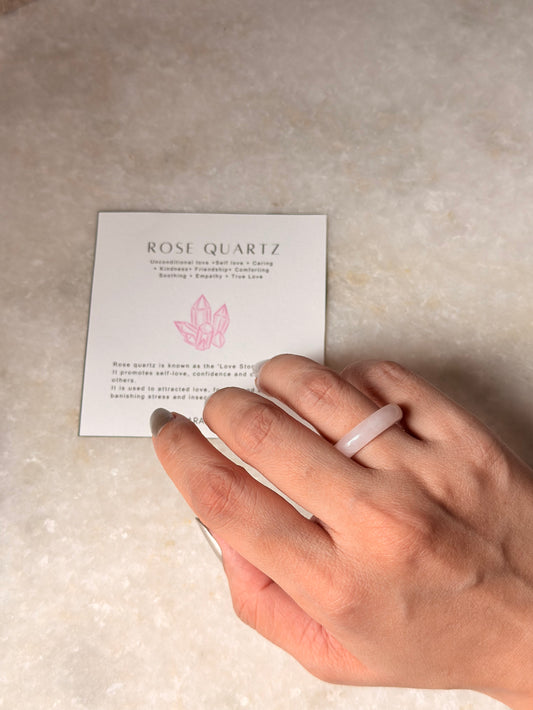 Natural Crystal Rose Quartz Dark Shade Band Ring