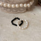 Natural Crystal Stretchy Black Spinel 3-4mm & Fresh Water Pearl Rings