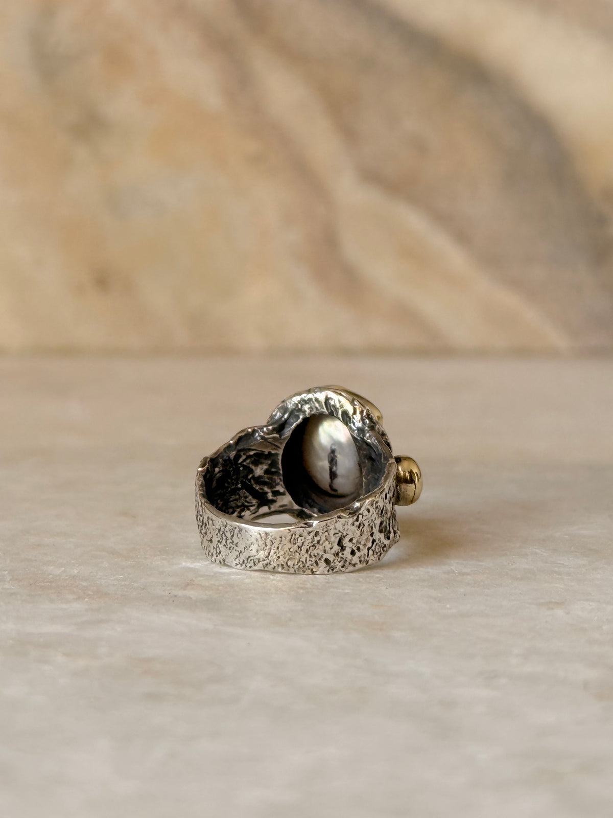 925 Sterling Silver Baroque Pearl Rustic Fusion Handcrafted Ring