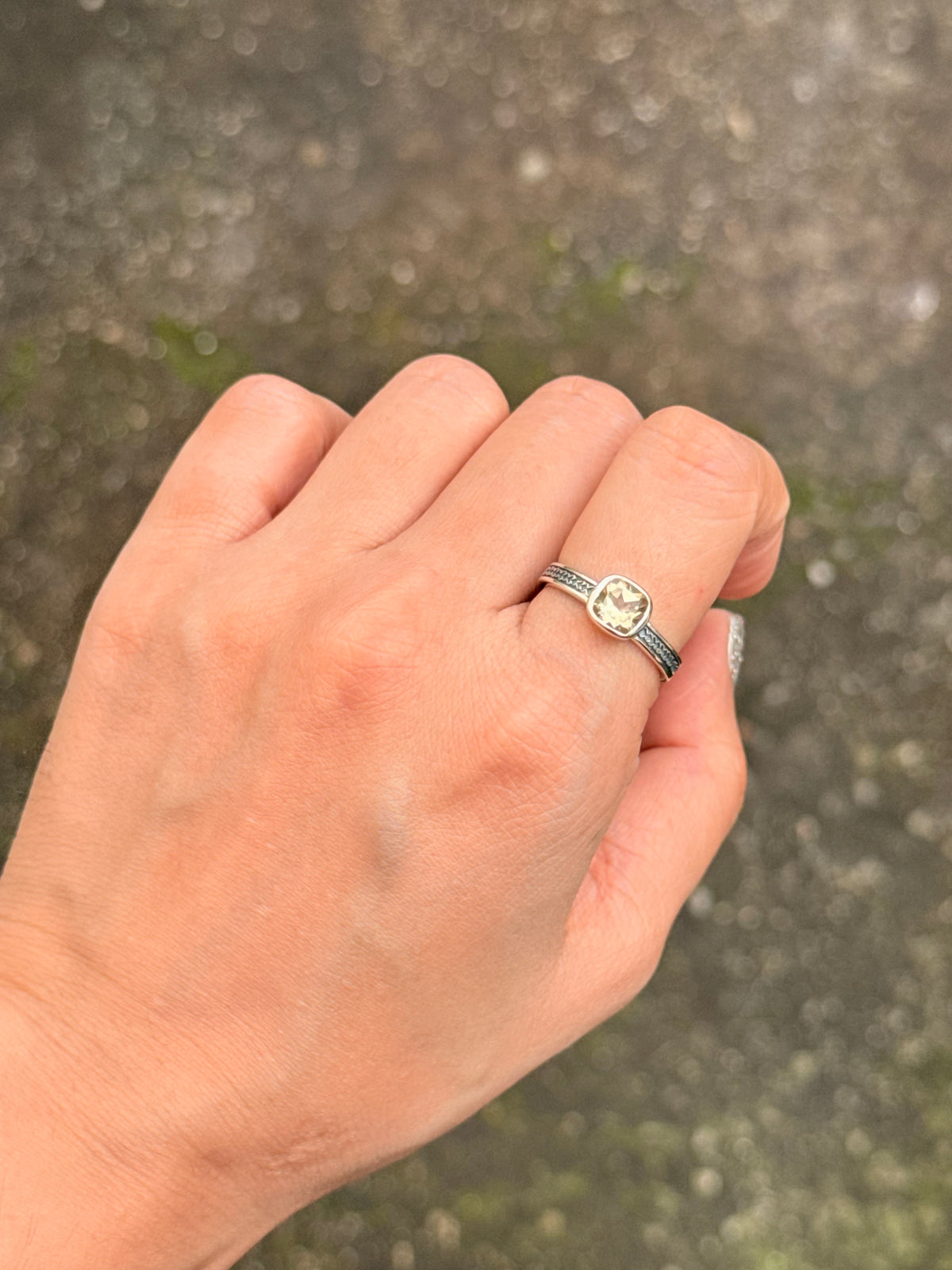 925 Sterling Silver Citrine Square Vintage Band Ring
