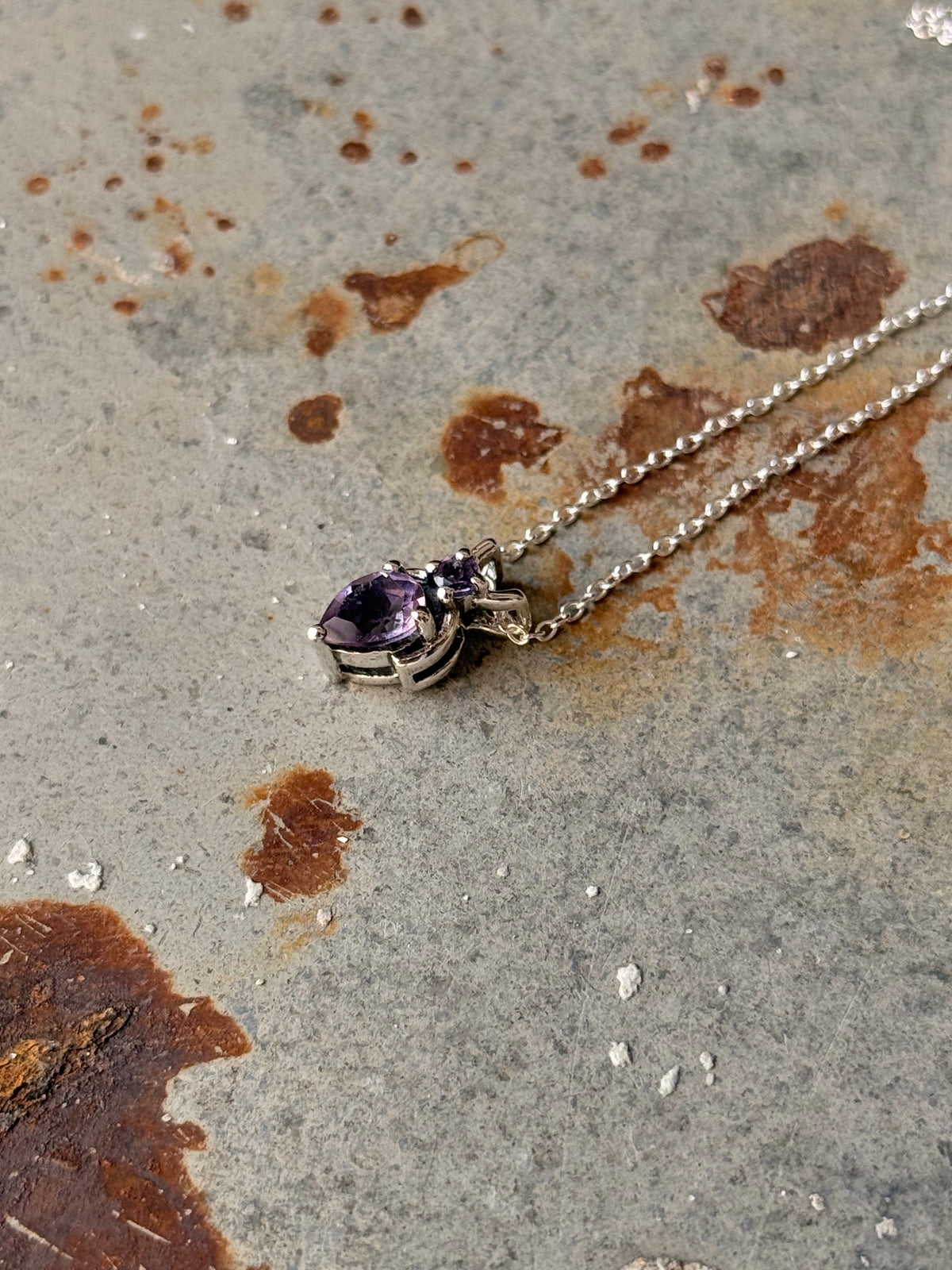 925 Sterling Silver Amethyst Round Pear Solitaire Necklace