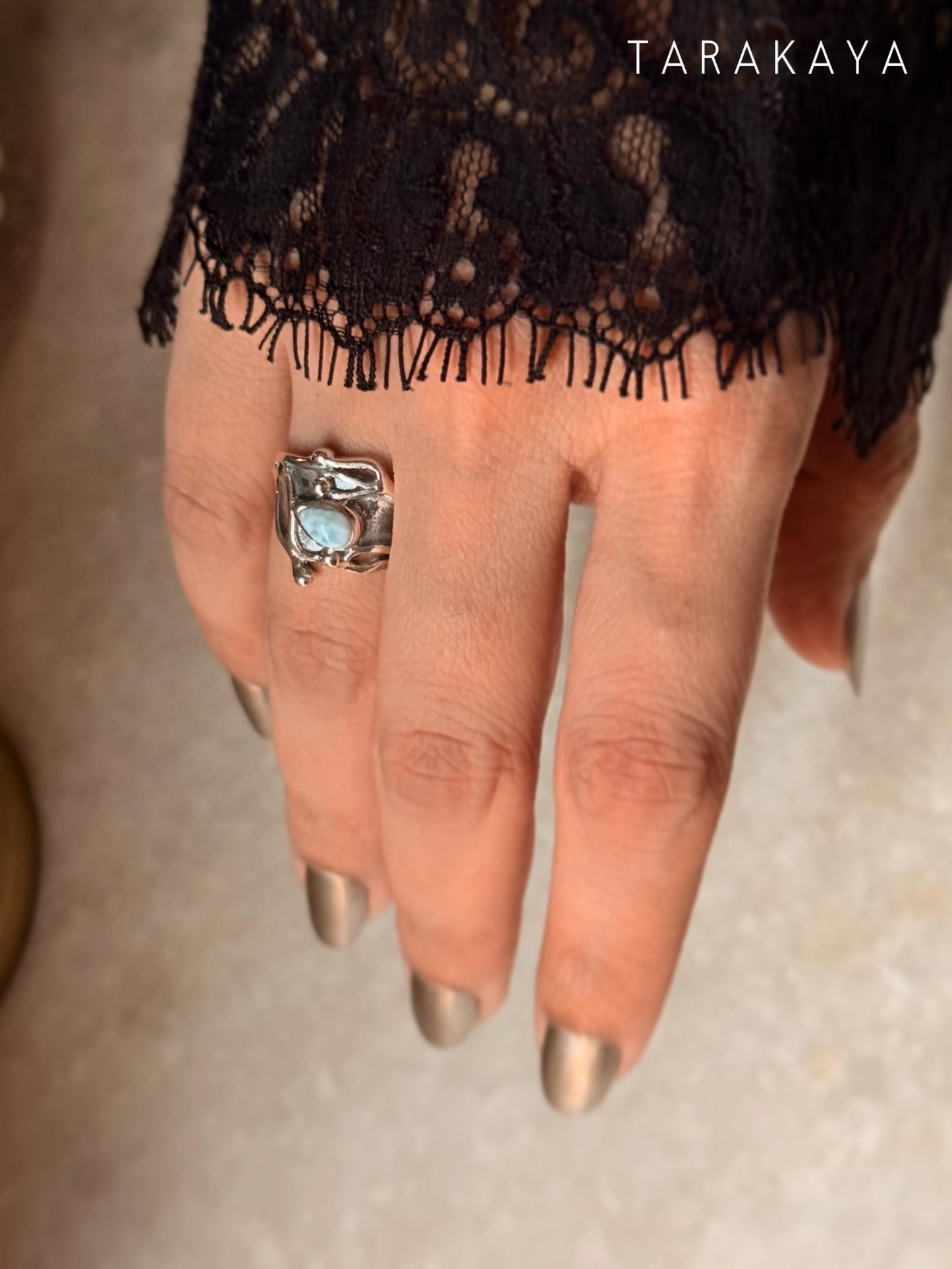 925 Sterling Silver New Larimar Molten Drip Ring