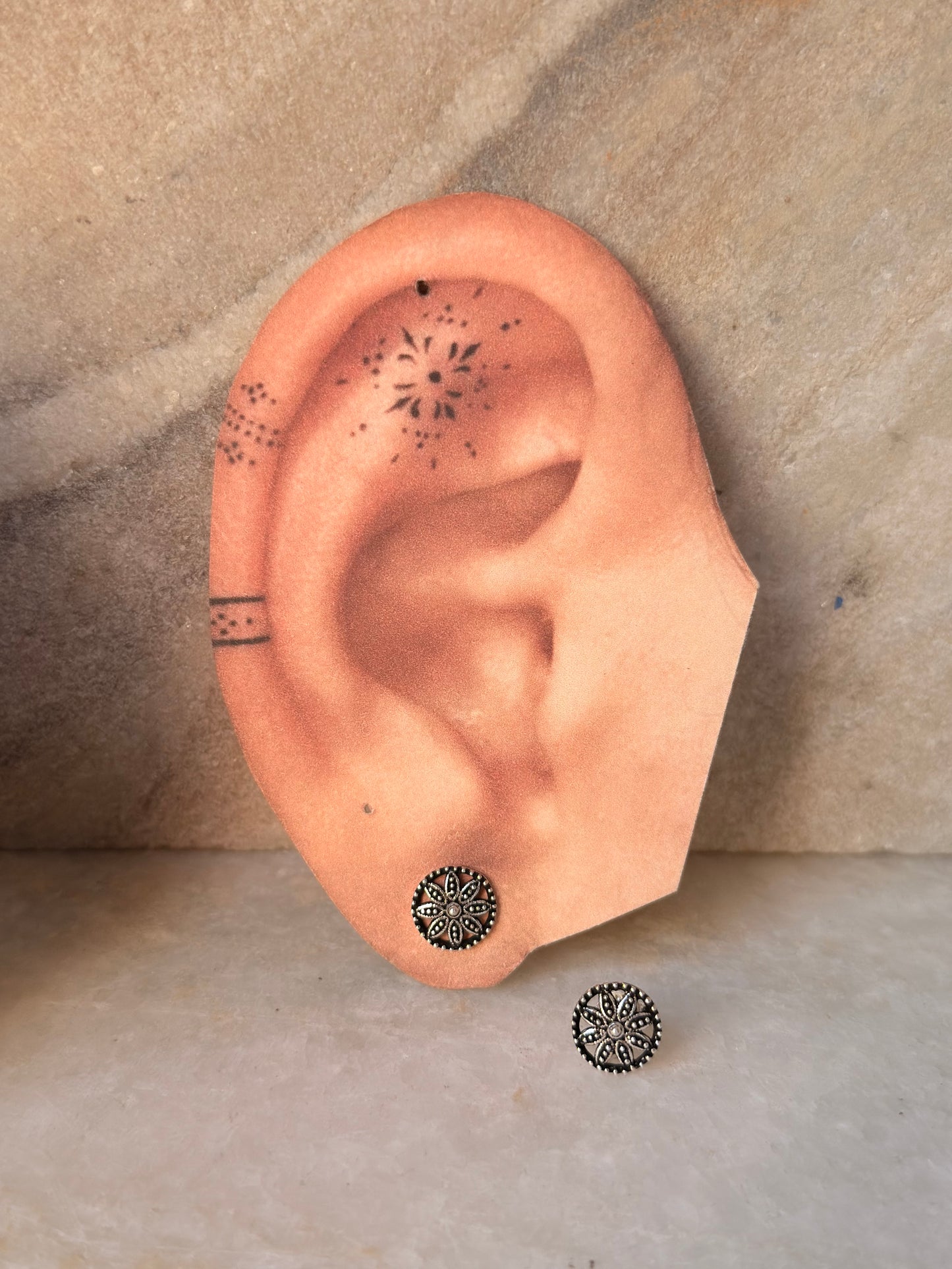 925 sterling silver Antique Plain Oxidised Mandala Boho Studs Earrings