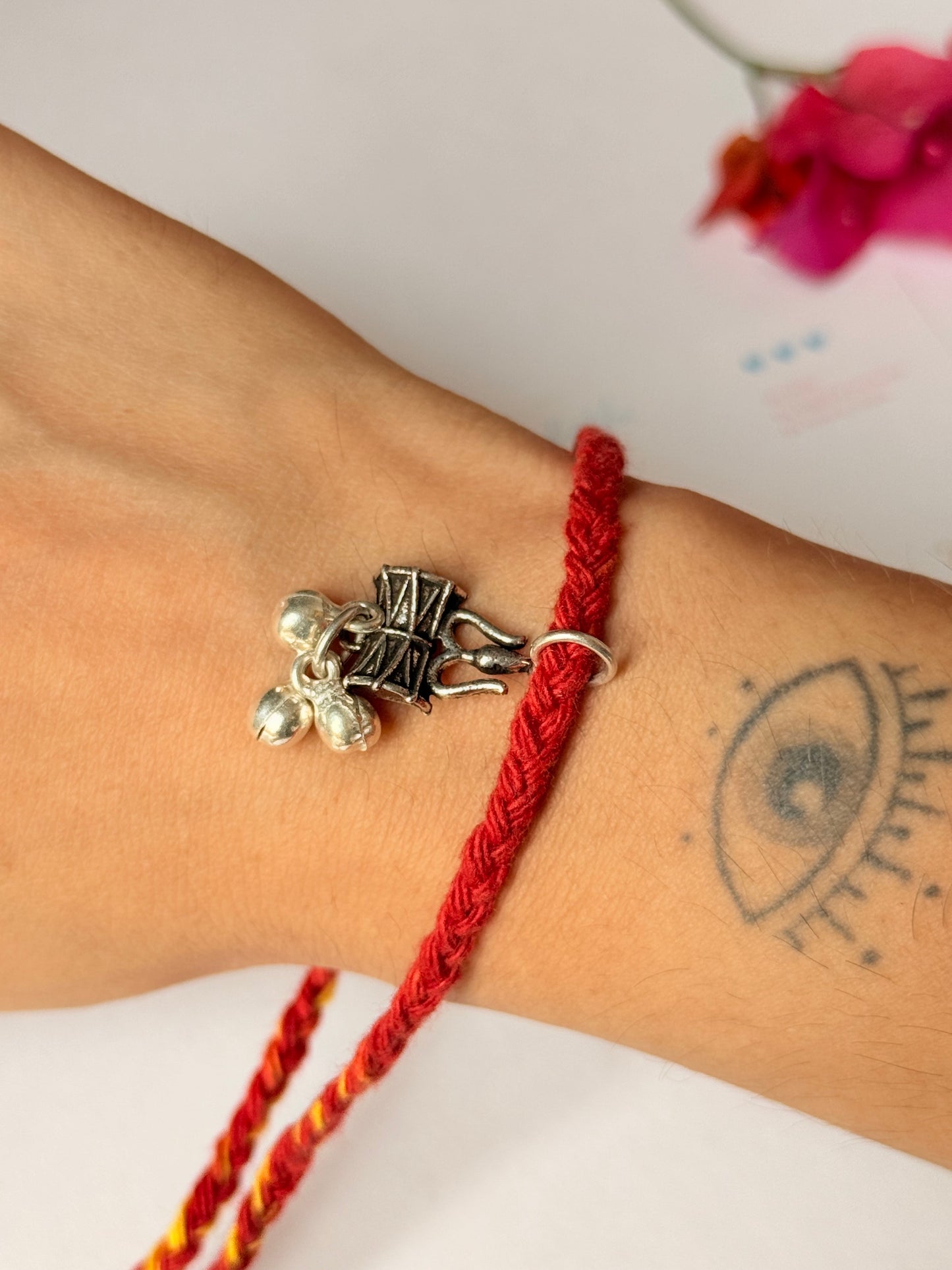 925 Sterling Silver Trishul with Musical Charm - Reusable as Pendant Handcrafted Rakhi