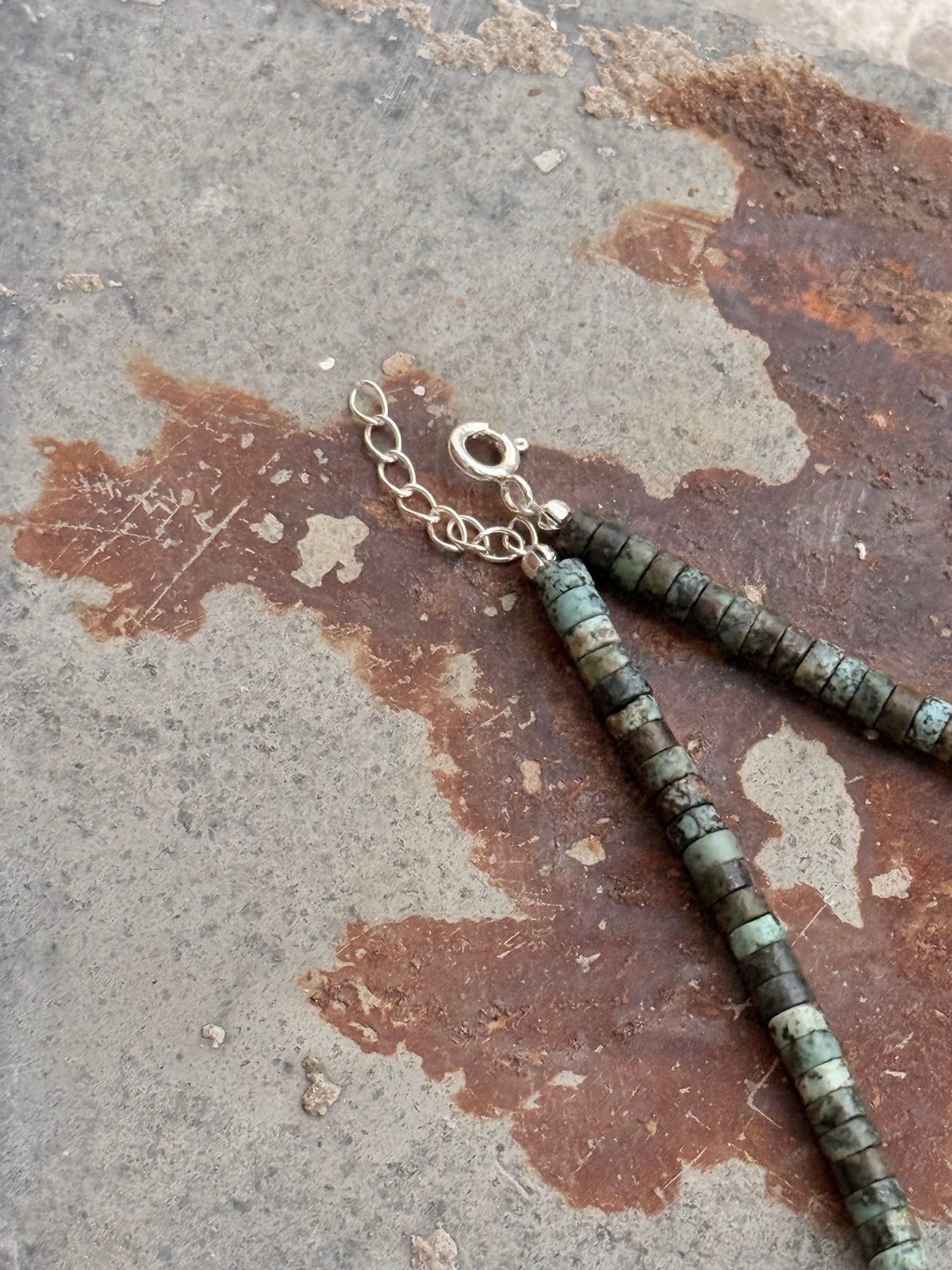 925 Sterling Silver African Turquoise Flat Tube Crystal Spiral Charm With Silver Balls Necklace