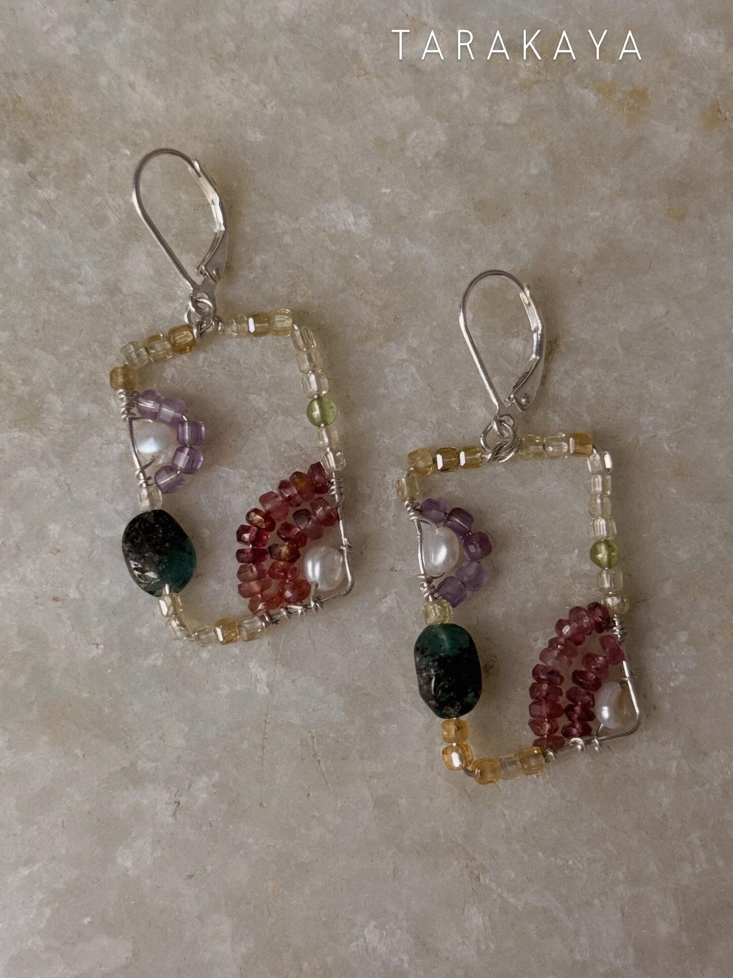 925 Sterling Silver Wire Wrap Contemporary Style Handcrafted Natural Crystals Lever Back Earrings