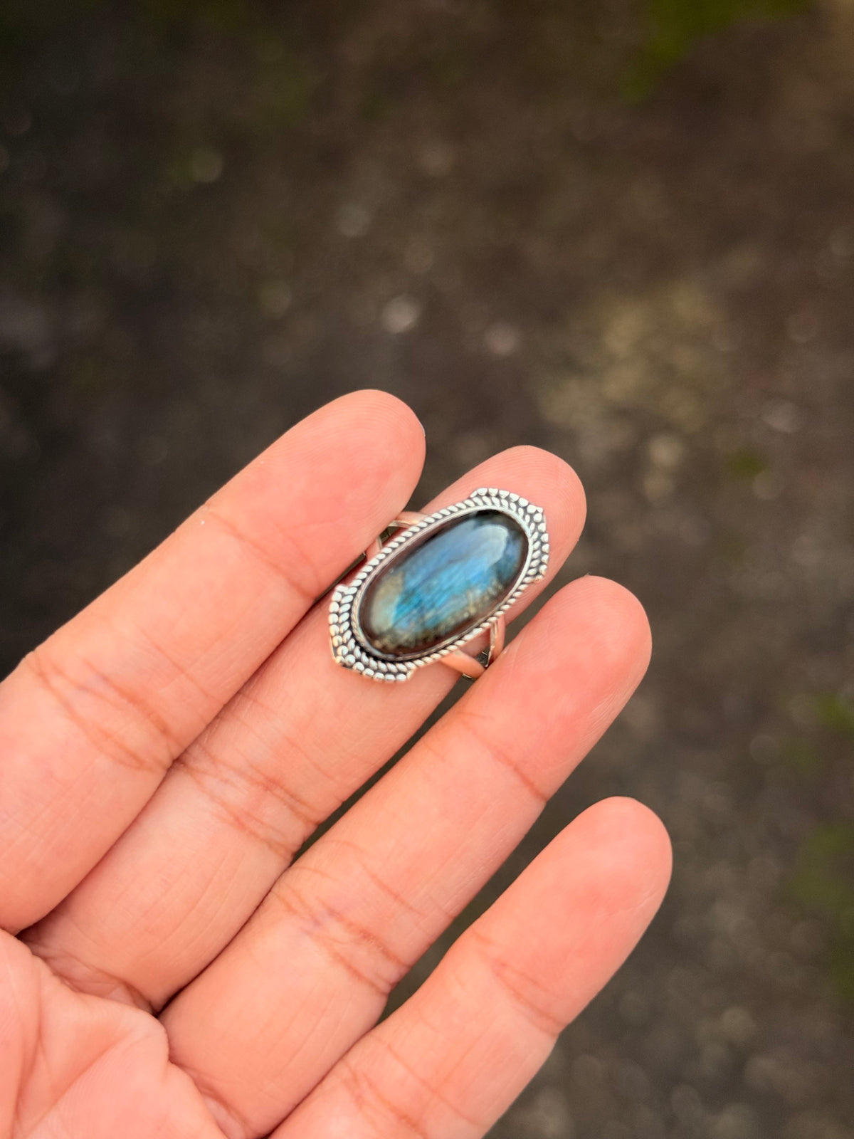 925 Sterling Silver Labradorite Oval Boho Ring