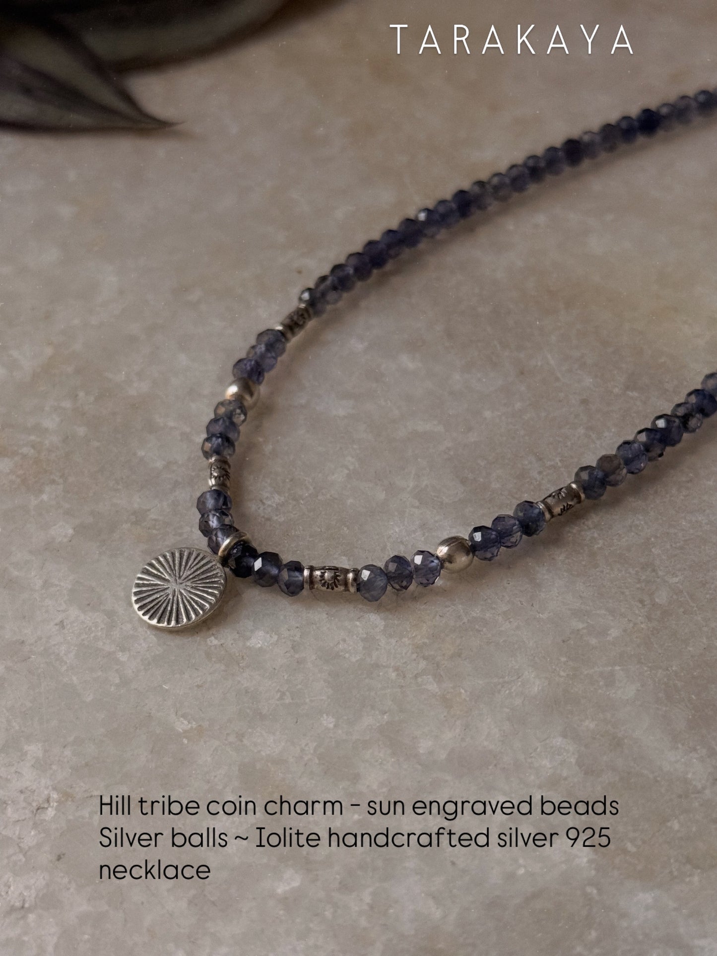 925 Sterling Silver Iolite Faceted 3-4mm Coin Charm Necklace