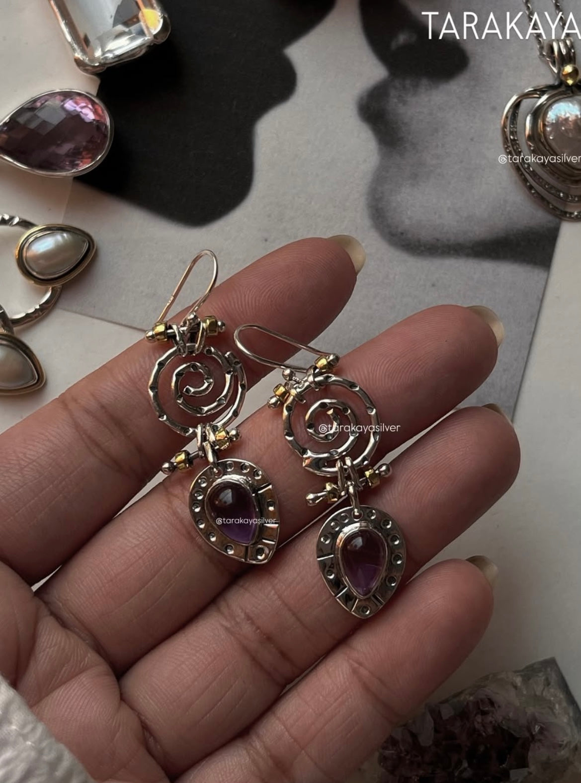 925 silver spiral fusion earrings with amethyst stone for sophistication