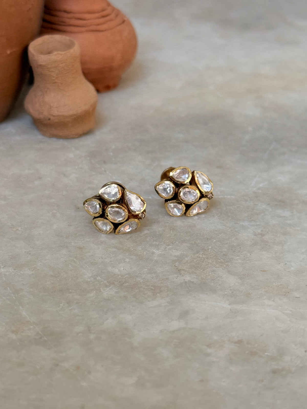 925 Sterling Silver Gold Plated Moissanite Polki studs Earrings