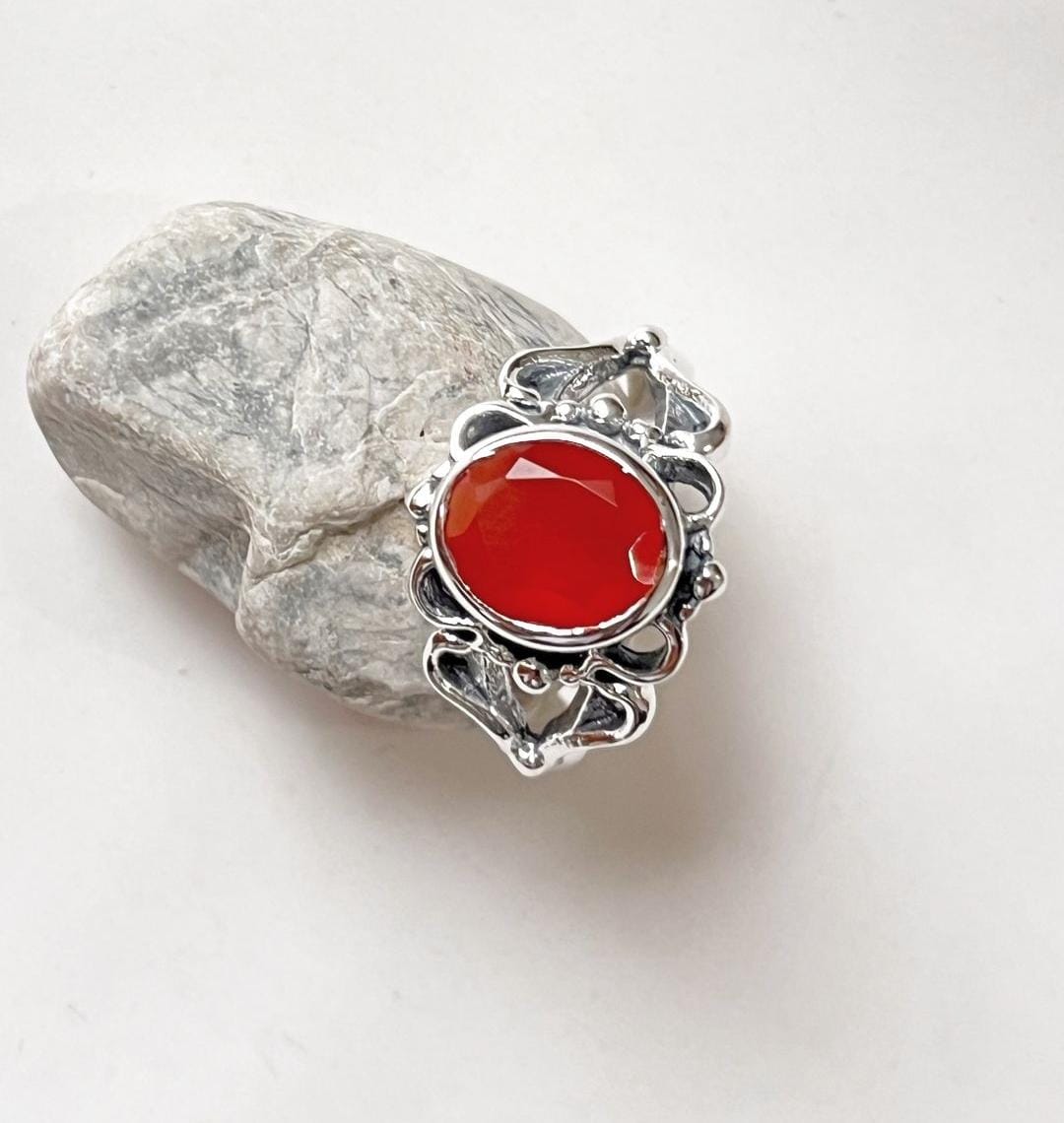 Carnelian big statement ring with a unique silver band