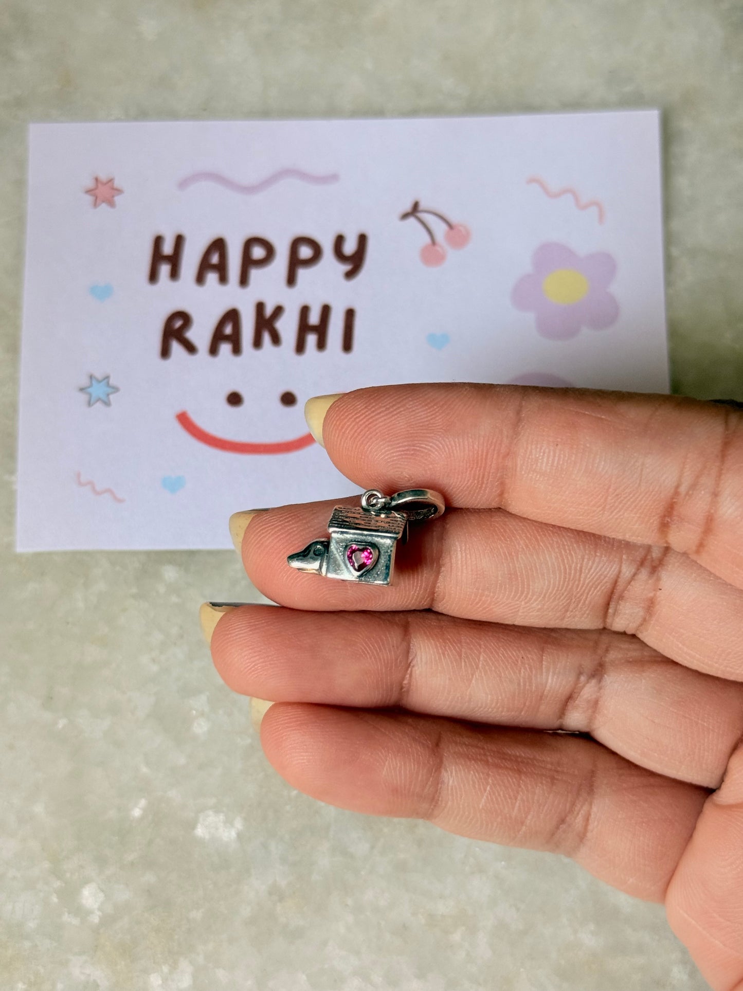 925 Sterling Silver Cute Dog House Charm - Reusable as Pendant / Bracelet Charm - Handcrafted Rakhi