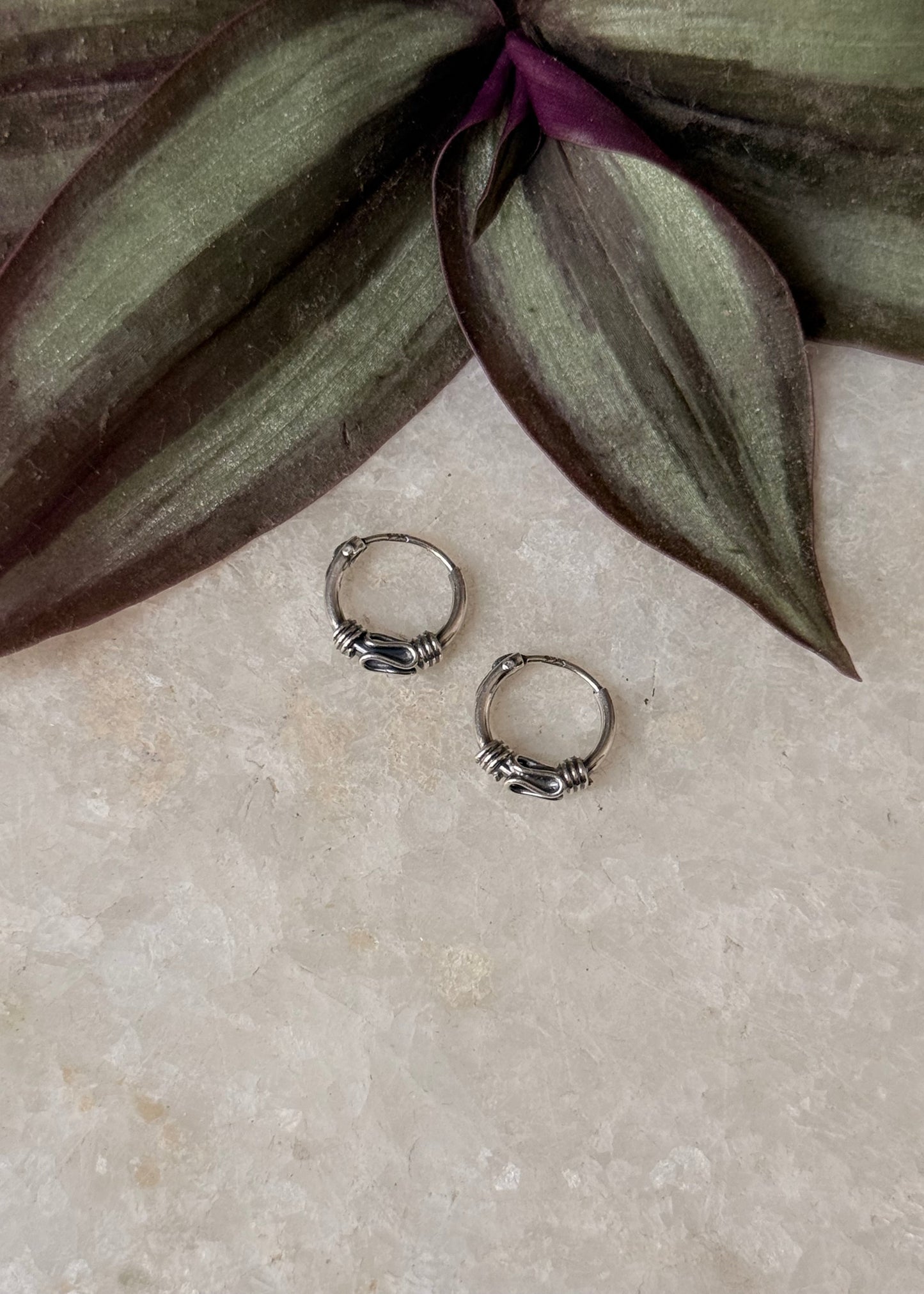 925 Sterling Silver Antique Tiny Second Piercing Hoops - design 8