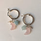 925 Sterling Silver Rose Quartz Moon, Aquamarine Star and Fresh Water Pearl Handcrafted Hoops