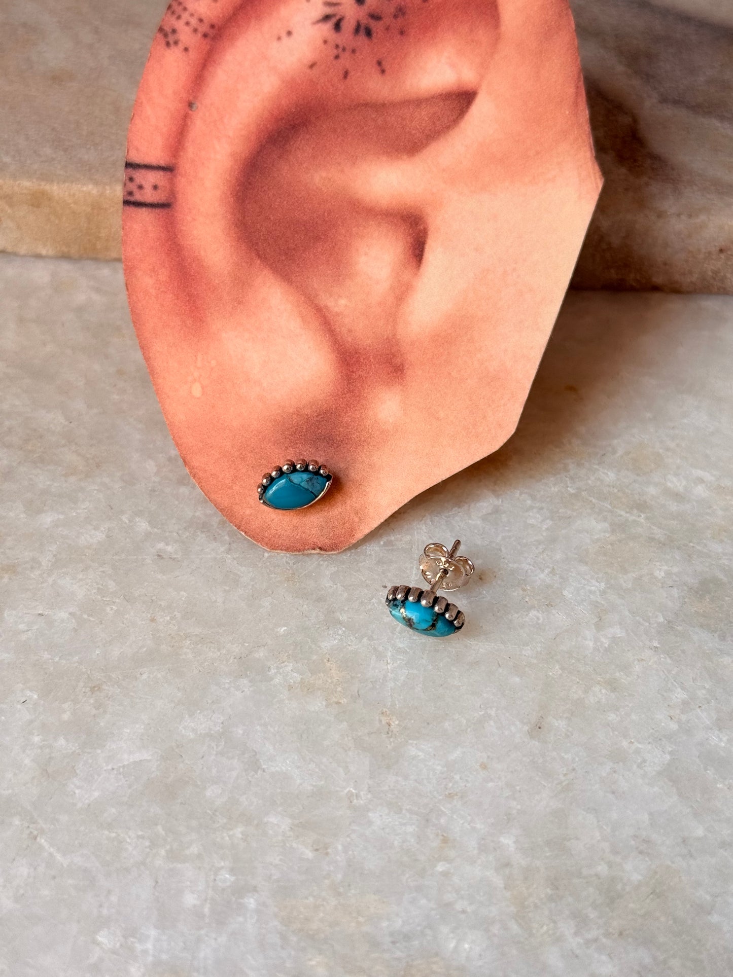 925 Sterling Silver Evil Eye Copper Turquoise Studs Earrings