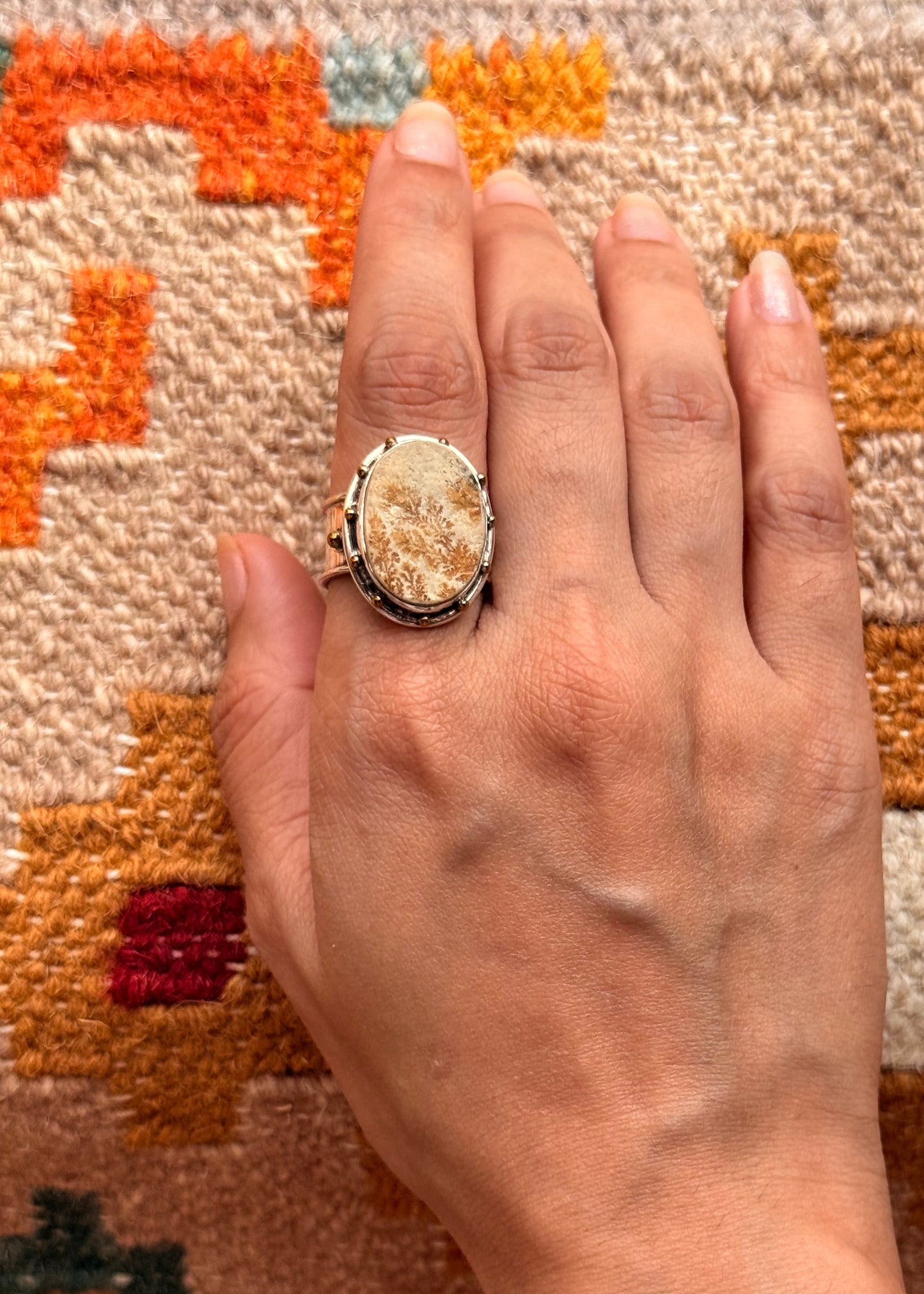 925 Sterling Silver Picture Jasper Boho Statement Ring