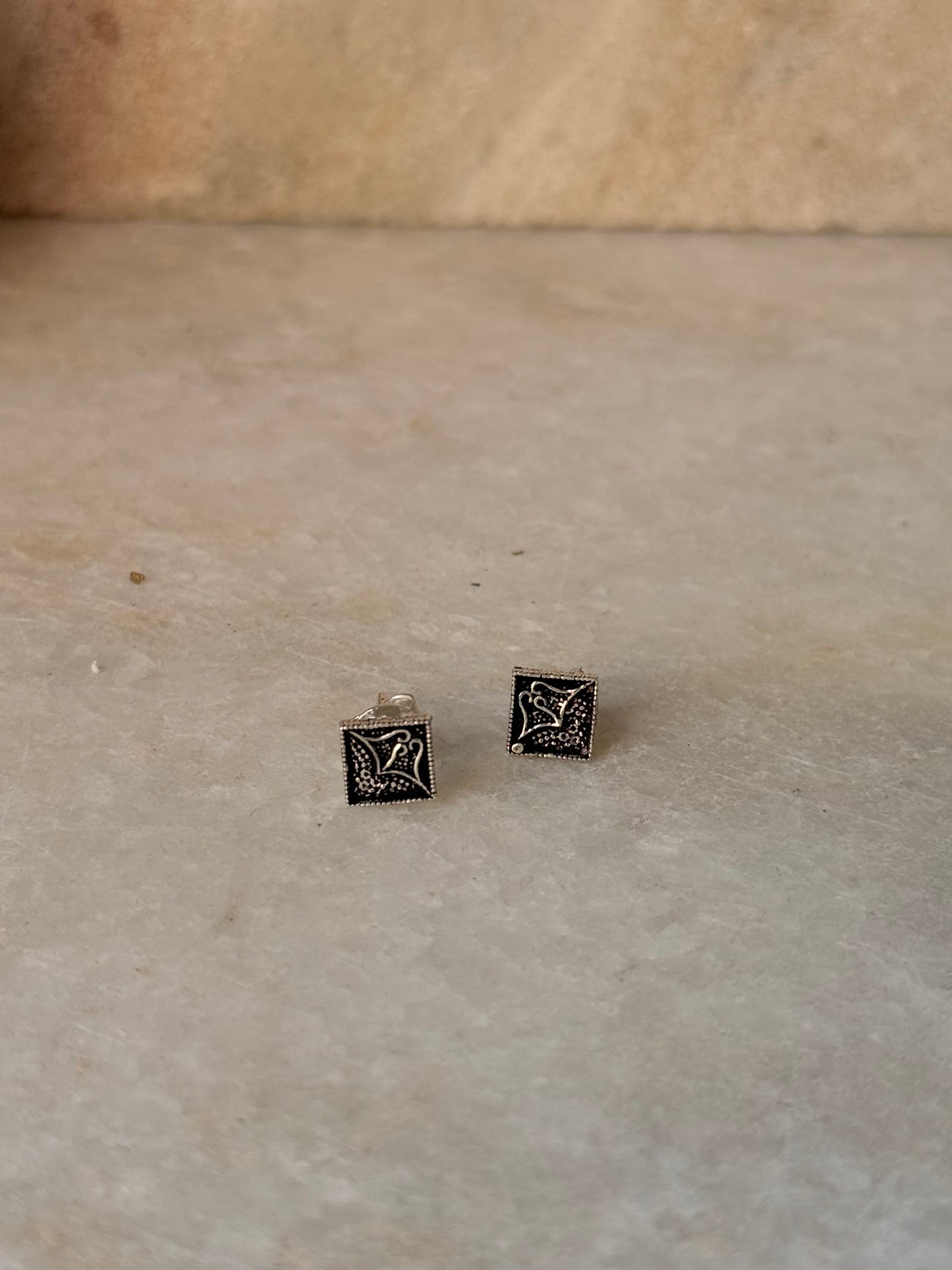 925 Sterling Silver Antique Plain Oxidised Boho Studs Earrings